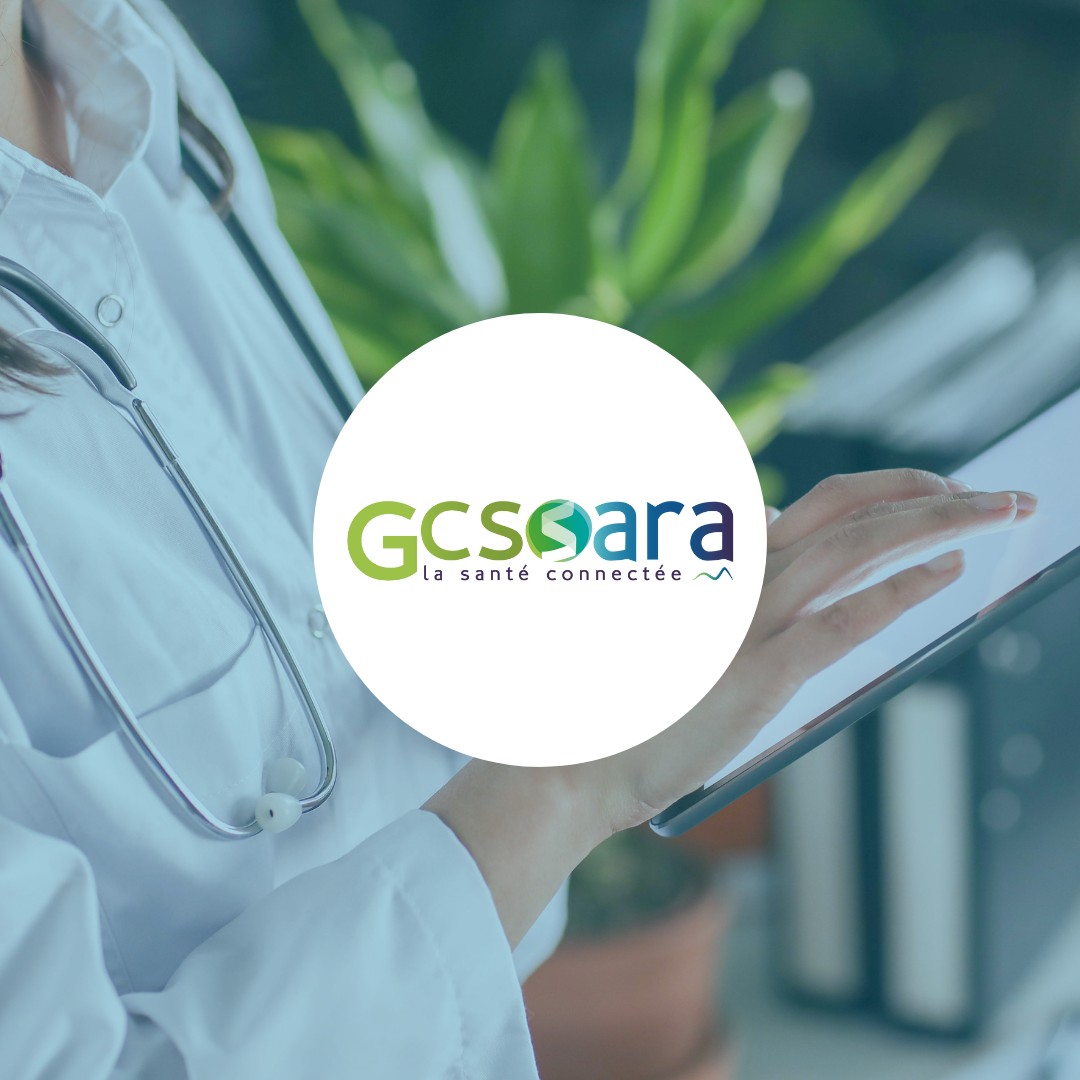 GCSara - Logo du Groupement de Coopération Sanitaire de la région Auvergne-Rhône-Alpes, avec le slogan 