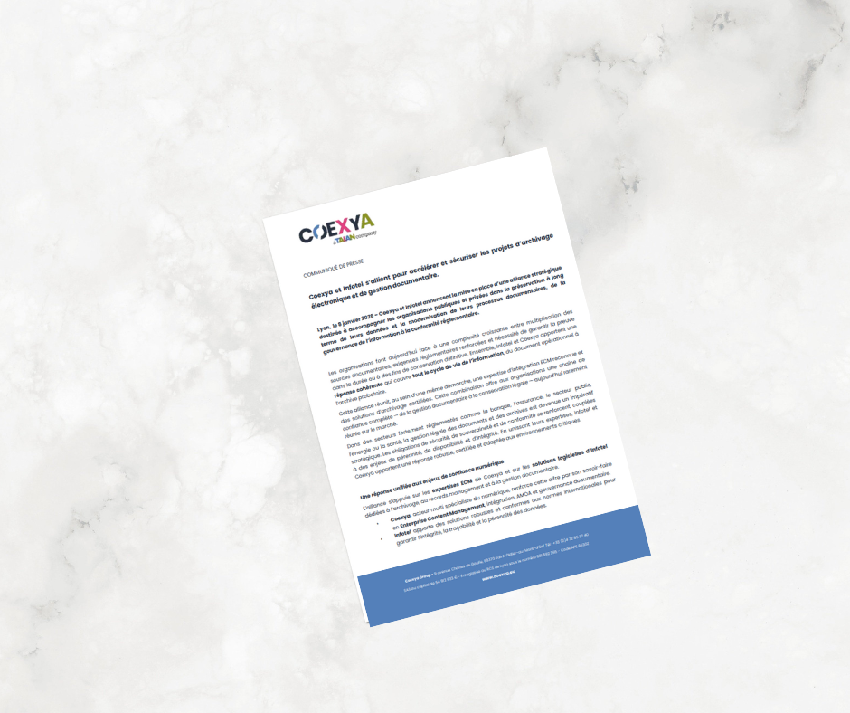 Document de partenariat Coexya et Infotel pour accélérer et sécuriser les projets d’archivage électronique et de gestion documentaire.